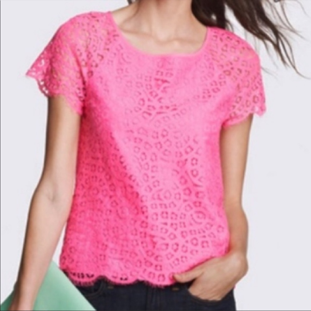 J.CREW PAISLEY RAINDROP LACE PINK TOP